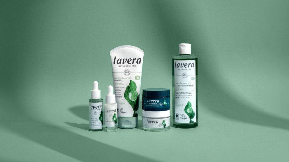 diversi prodotti lavera Naturkosmetik della linea Barrier Balance