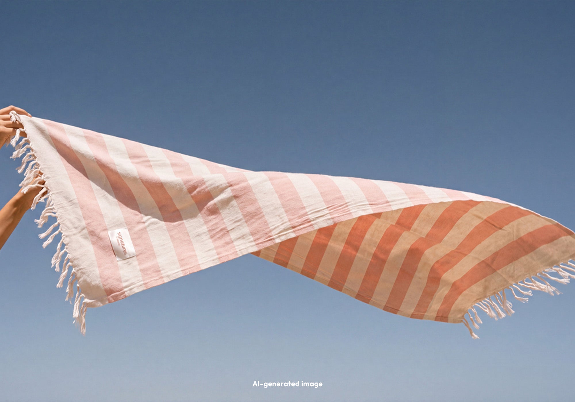 Signatures Strandtuch Sunset Stripes in Anwendung (AI-generated)