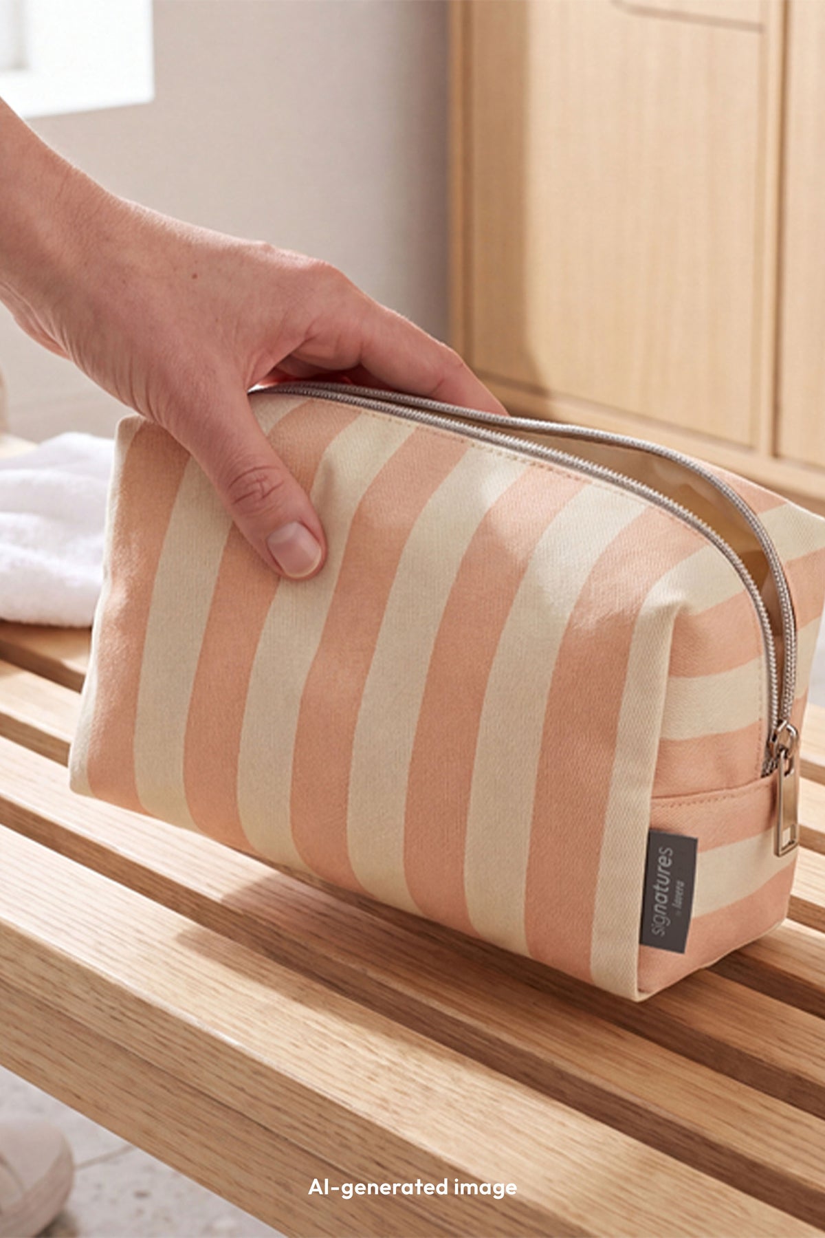 lavera Pochette cosmetica – Sunset Stripes durante l'applicazione