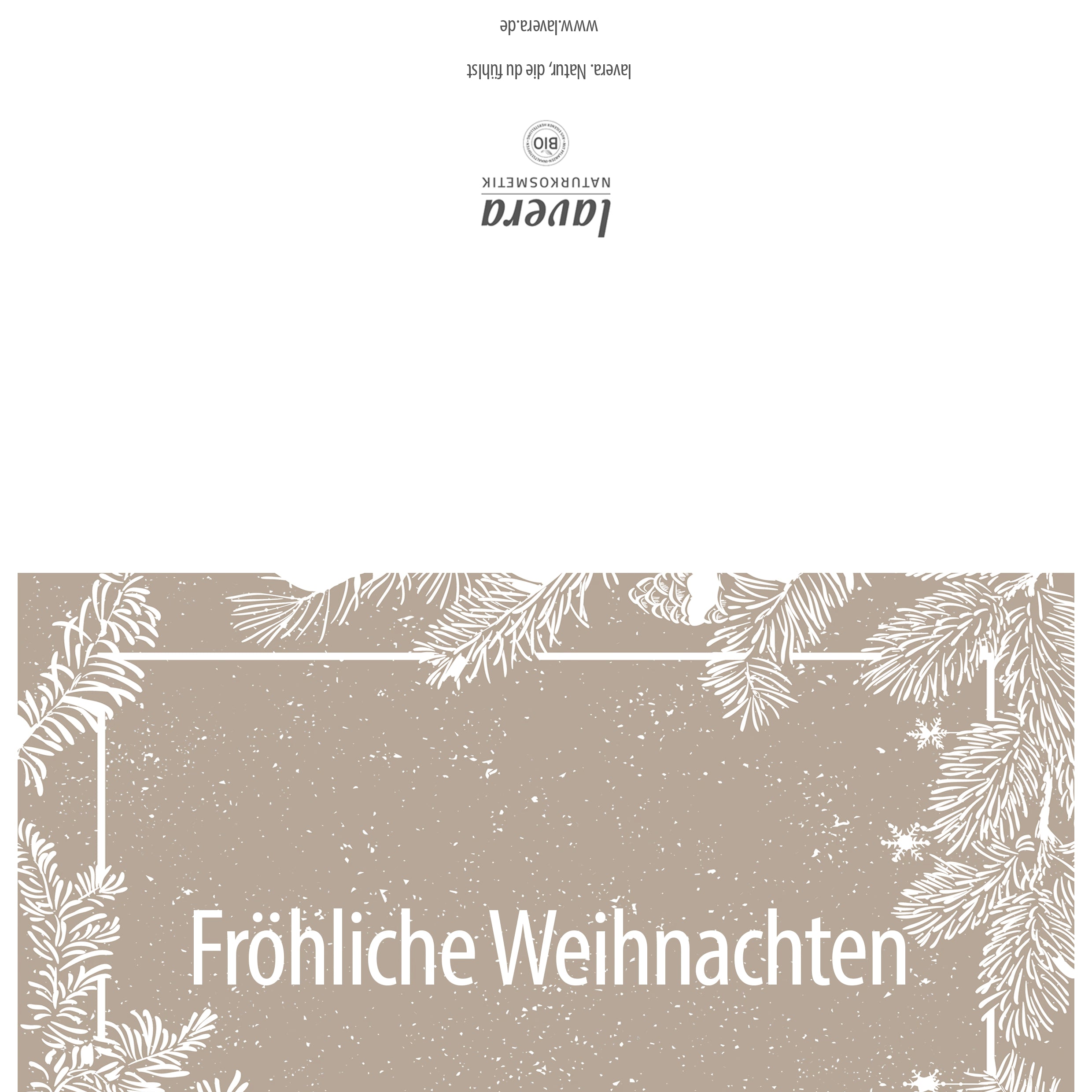 Weihnachtskarte mit Text „Fröhliche Weihnachten“ in Beige