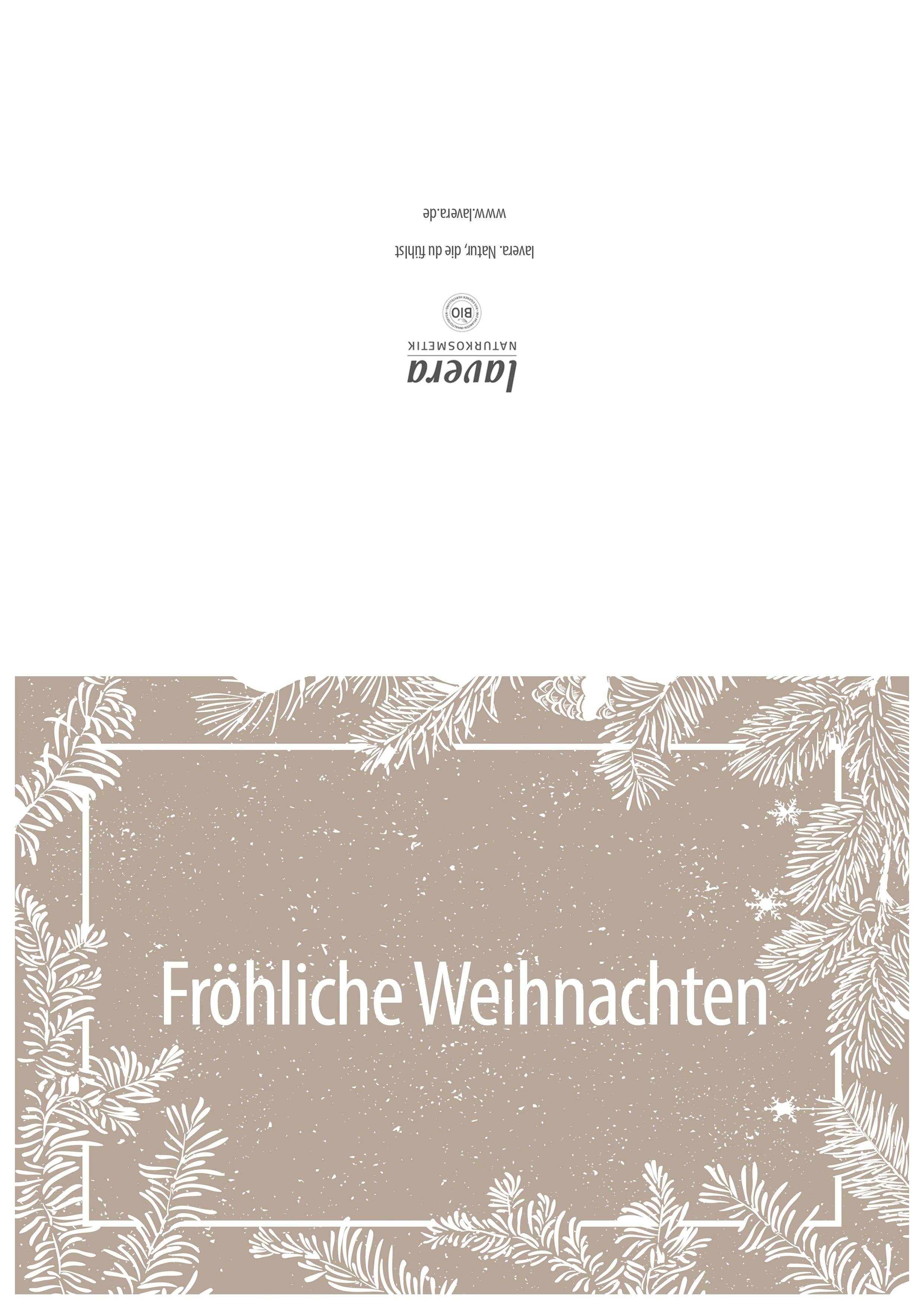Weihnachtskarte mit Text „Fröhliche Weihnachten“ in Beige