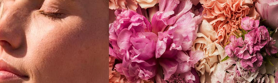 Ritratto di una donna accanto a un bouquet di fiori rigoglioso